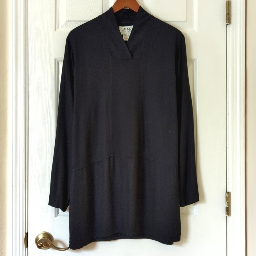 Flax by Jeanne Engelhart 90's Vintage Oversized Long Sleeve Tunic Top Black S